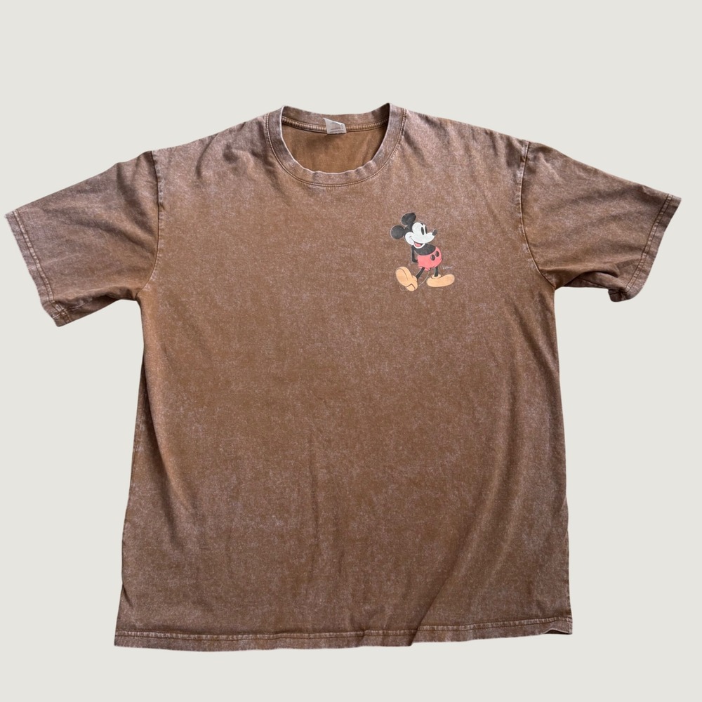 Disney Mickey Mouse T-Shirt XL Acid Wash Graphic Tee Cotton Relaxed Brown